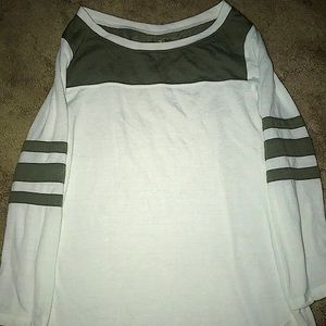 White and Green Long Sleeve Shirt